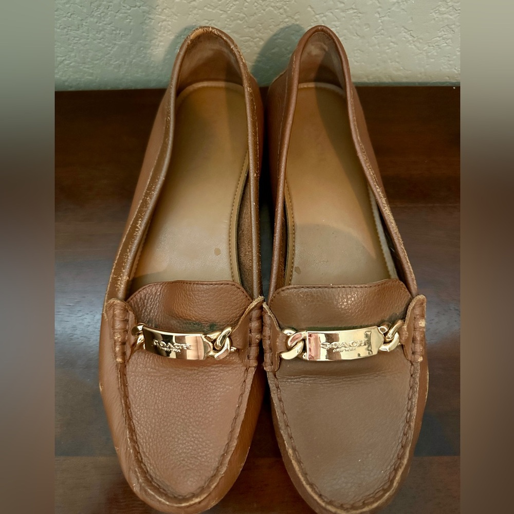COACH Olive Pebble Grain Leather Loafers